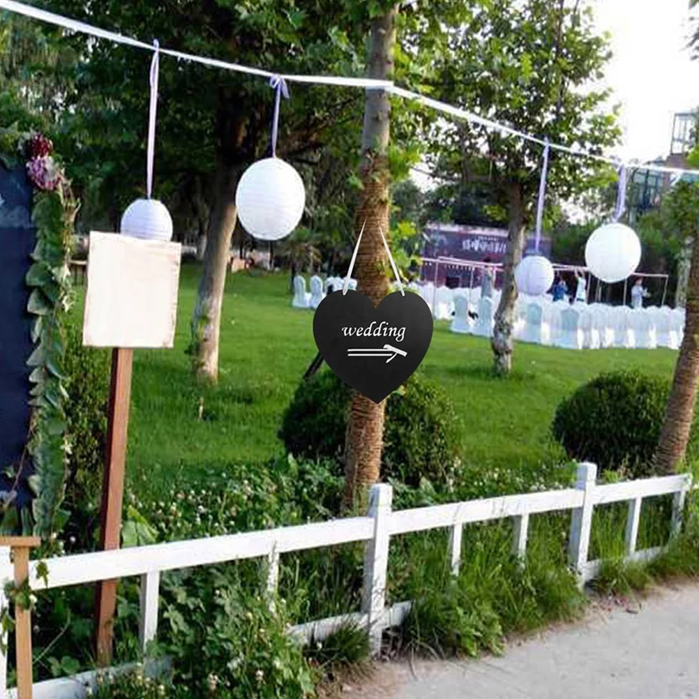 2pcs Heart Shaped Blackboard Hanging Message Board Wall Decor Sign Home Chalkboard Pendant With Hemp Rope Double Sided Density