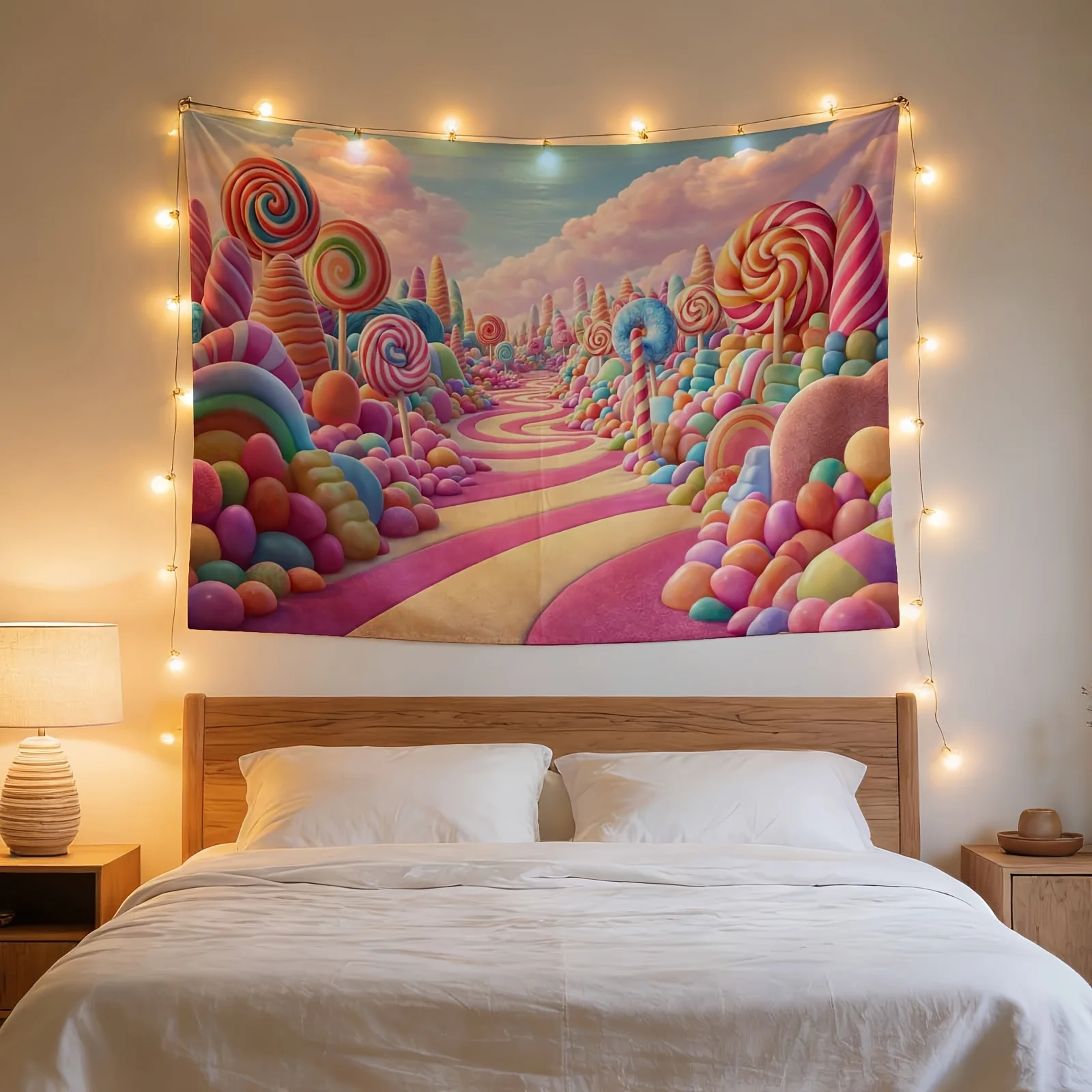 Vibrant Pastel Candy Dream Tunnel Tapestry Wall Hanging Whimsical Nursery Bedroom Decoration Room Art Polyester Print