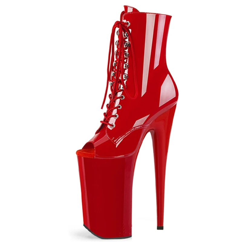 

26CM new patent leather sexy pole dancing high heels big fish mouth Hentiangao cross-border supply short Boots women's boots
