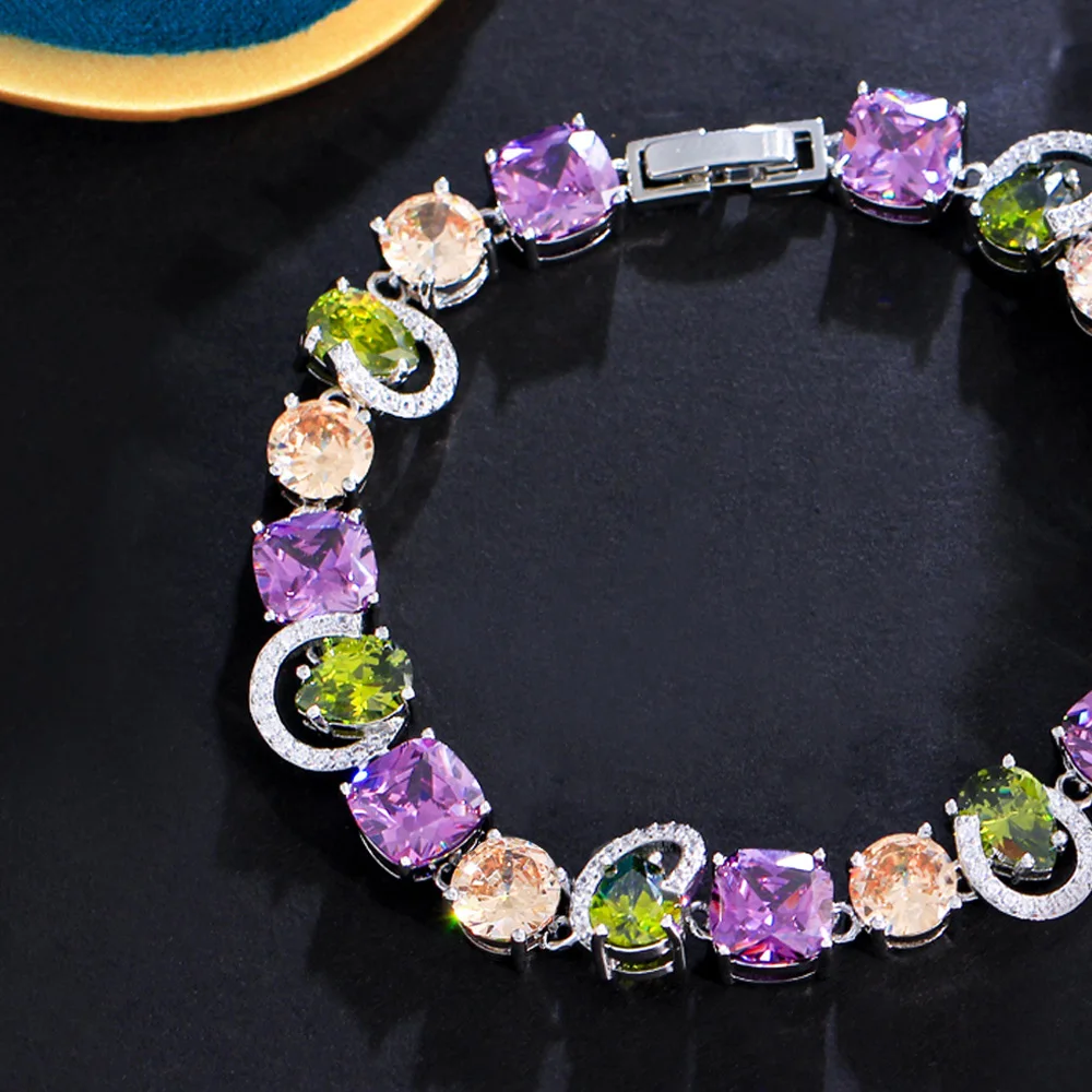 ThreeGraces Classic Multicolor Cubic Zirconia Stone Link Chain Bracelet for Women 2023 New Fashion Party Costume Jewelry BR269