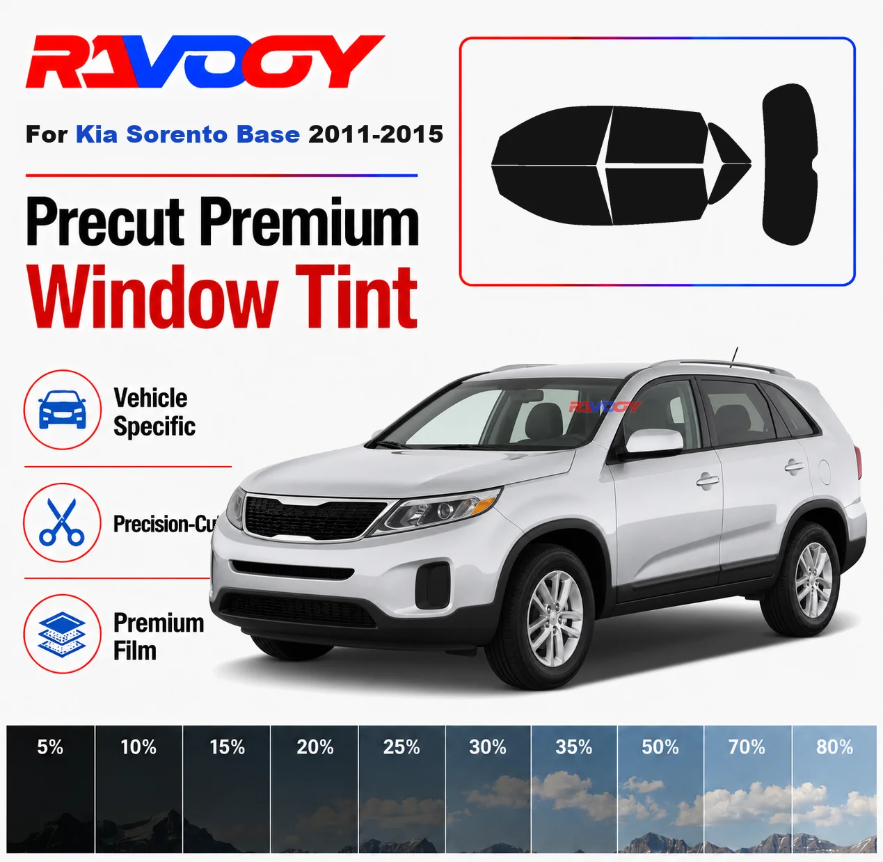 Premium Precut Window Tint Kit Front Rear Windows Rear Windshield For Kia Sorento Base 2011-2015 Complete Set Nano Ceramic Film