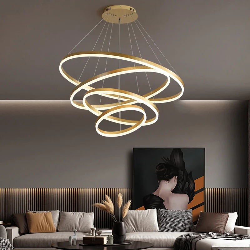 

Modern Pendant Lamp Led Rings Circle Ceiling Hanging Chandelier Black Loft Living Dining Room Kitchen Indoor Lighting Fixture