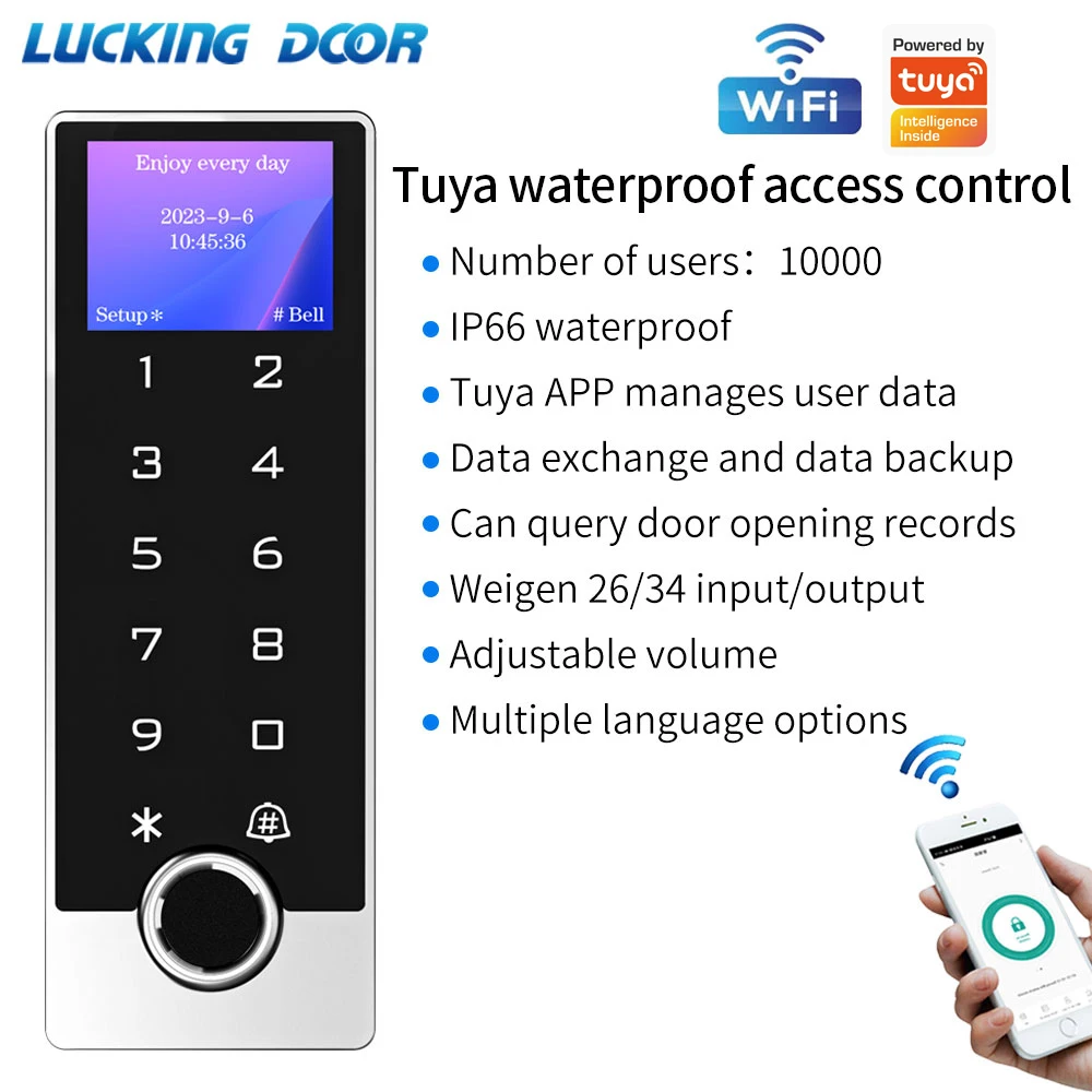 WIFI Support Tuya APP Keyless Door Lock Waterproof Fingerprint Access Control Outdoor EM MF RFID Card REmotely Unlock Gate Entry