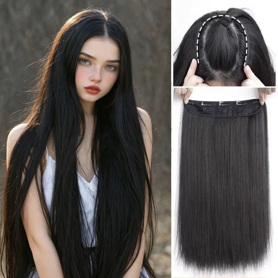 Synthetic straight hair extenstion for women heat-resistant silk material that can be heated and stretched