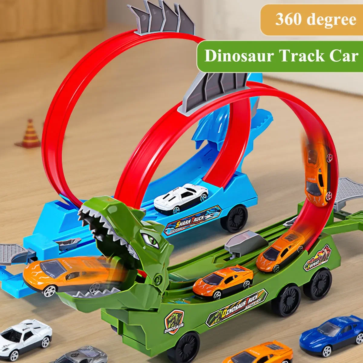 Giocattolo ferroviario scorrevole Squalo Binario assemblato fai-da-te Veicoli da gioco per bambini Giocattoli educativi per ragazzi Regalo Dinosauro Track Car