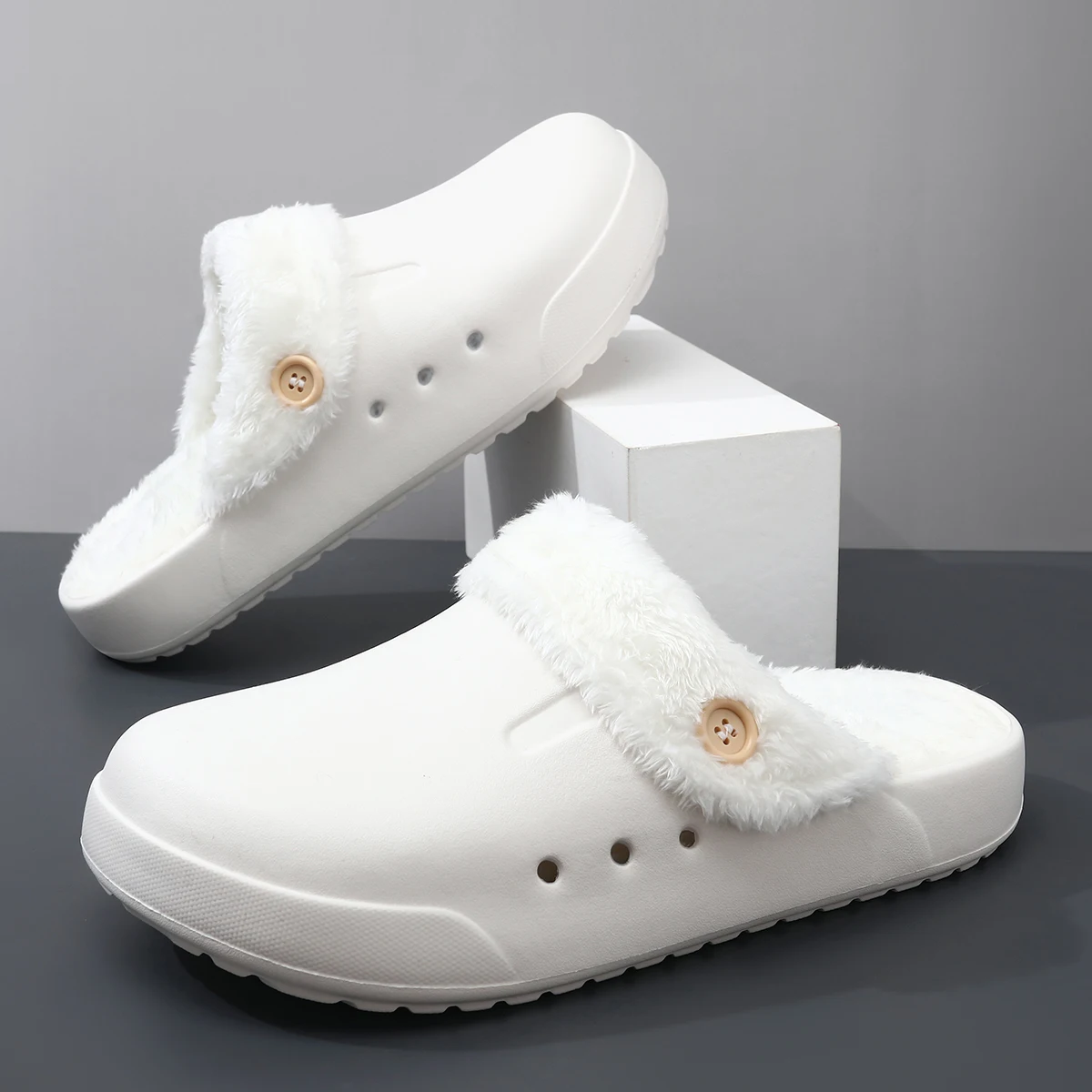 STRONGSHEN-Chinelos macios para homens e mulheres, sandália de pelúcia quente, tamancos de jardim, mulas, chinelos interiores, slide doméstico,