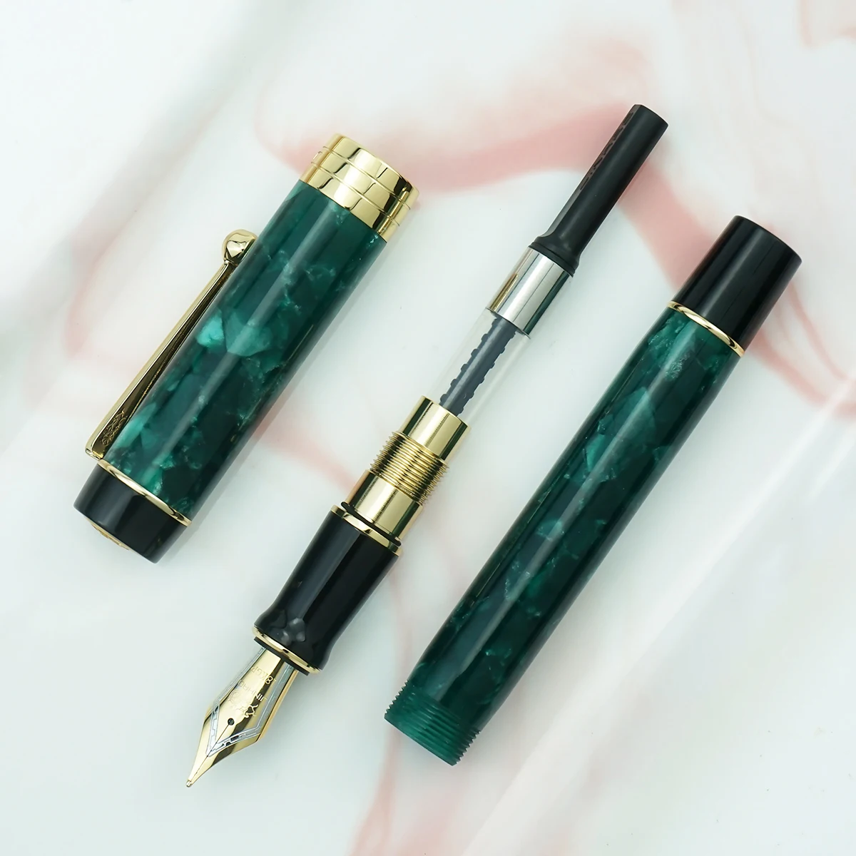 Jinhao-pluma estilográfica de resina 100 centenaria, color verde, EF/F/M/punta doblada con convertidor, escritura, regalo para oficina y negocios