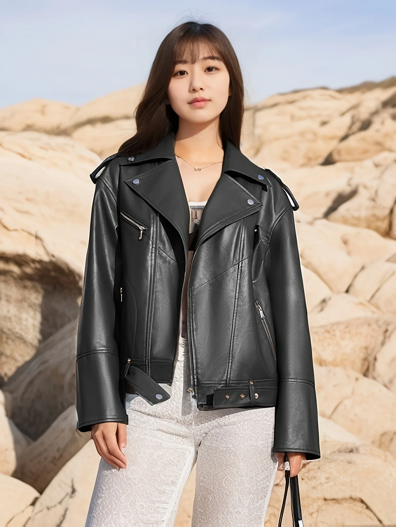 ZIAI New Spring Women Faux Leather Jacket Casual PU Loose Motorcycle Jackets Female Streetwear Oversized Korean Coat ZP-30110