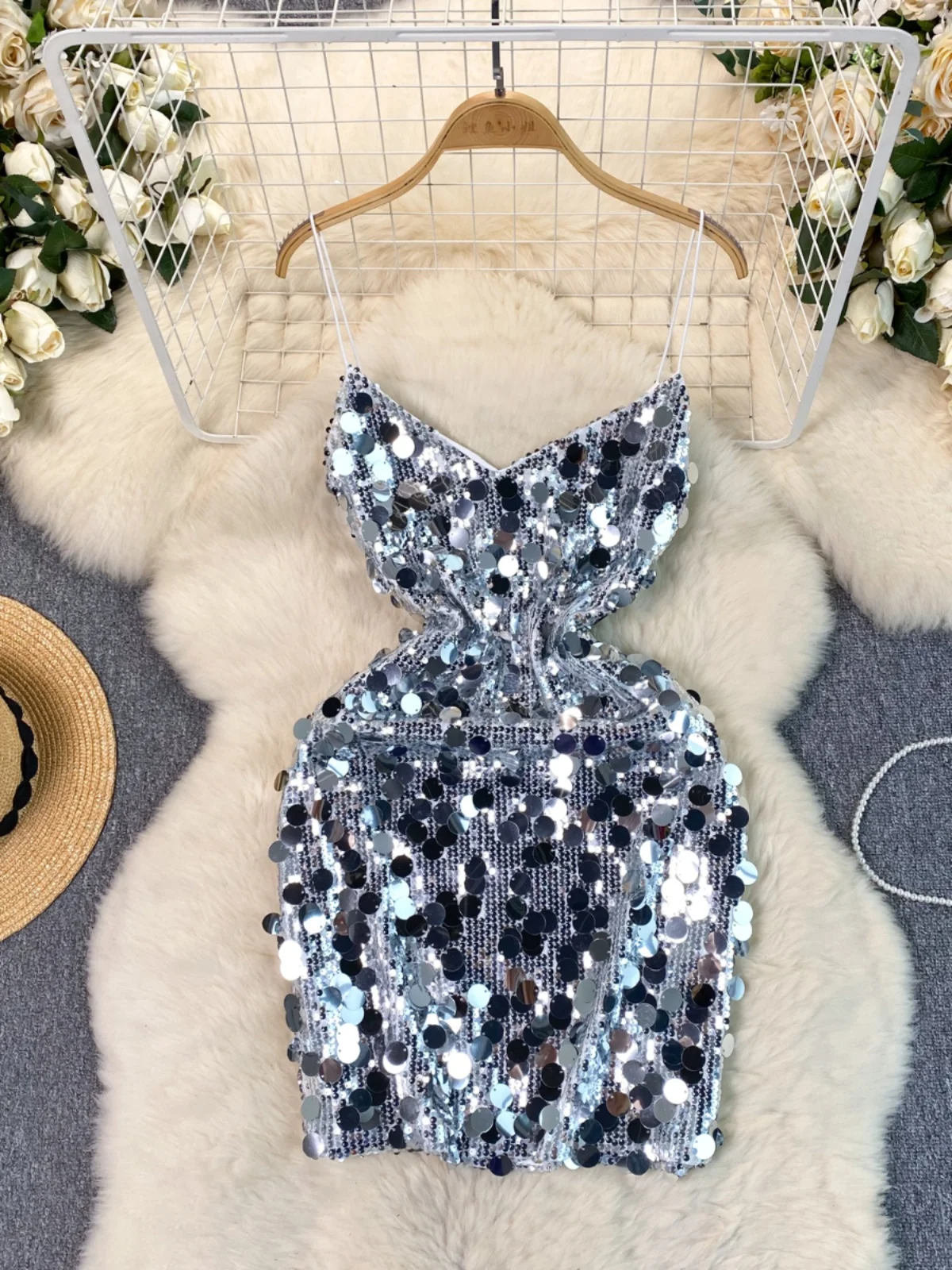 

Birthday Party Women's Velvet Dress Sparkling Sequin Strapless Mid-length A-line Korean Style Commute Spring Summer Autumn