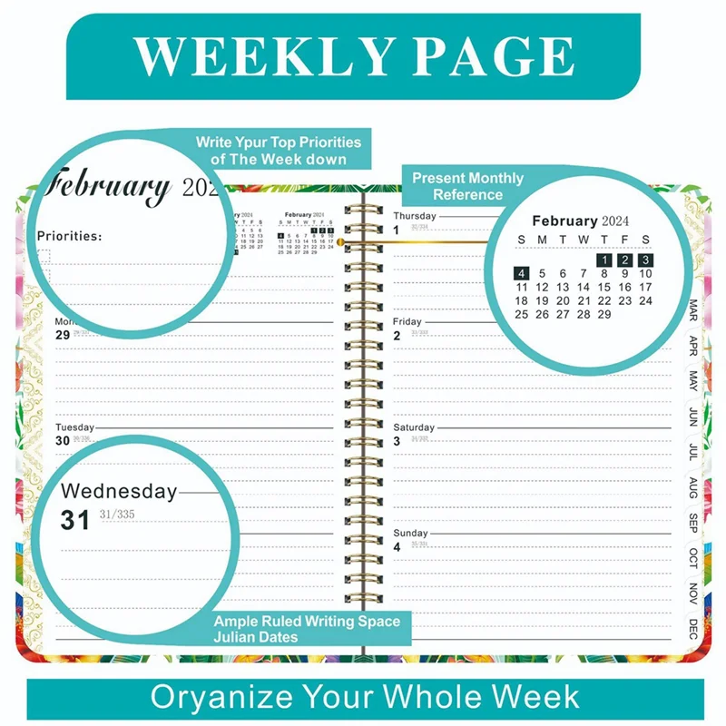 

2024 Planner Spiral Planner Notebook From JAN.To DEC.2024, 8.5X6.2Inch, With Stickers