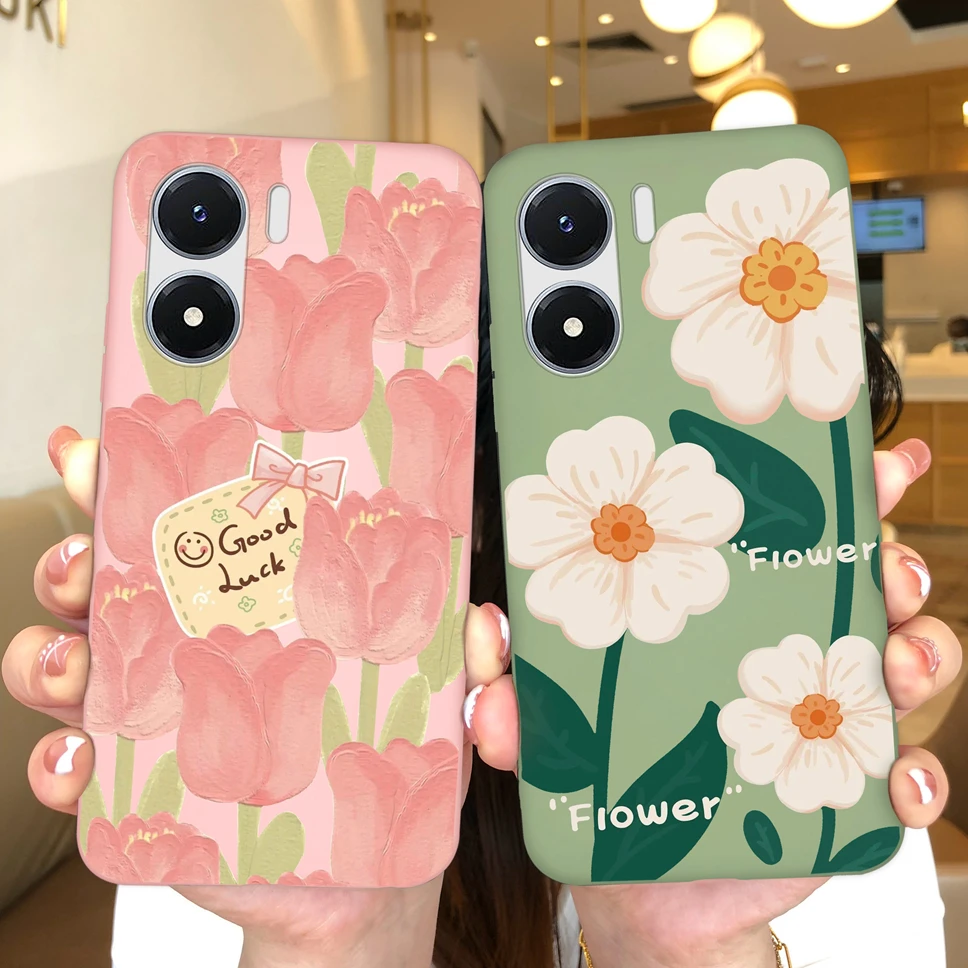 Case For Vivo Y02S Y16 Y02 4G Cover Flower Sweet Girl Protective Silicone Back Cover For Vivo Y 02S 02 16 VivoY02S Fundas Capa