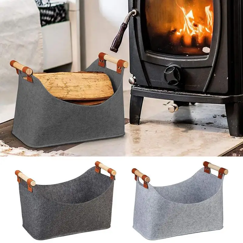 Fireplace Log Carrier Holders Firewood Bag Portable Outdoor Thickened Toys Storage Basket With Reinforced Handle Felt Firewood