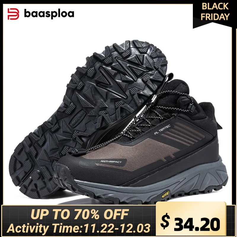 Baasploa Men Outdoor Sneakers Winter Comfort Plush Warm Hiking Shoes Men New Oxford Waterproof Non-Slip Casual Sneakers Male