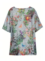 plus Size Women's Floral T-Shirt Summer 2025 Short Sleeve Casual Loose Vintage Streetwear Fashion - Image 6