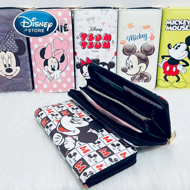 

Disney Woman Long Wallet Cartoon Mickey Mouse Coin Bag Cute Minnie PU Leather Girl Card Package Children Holder Clutch