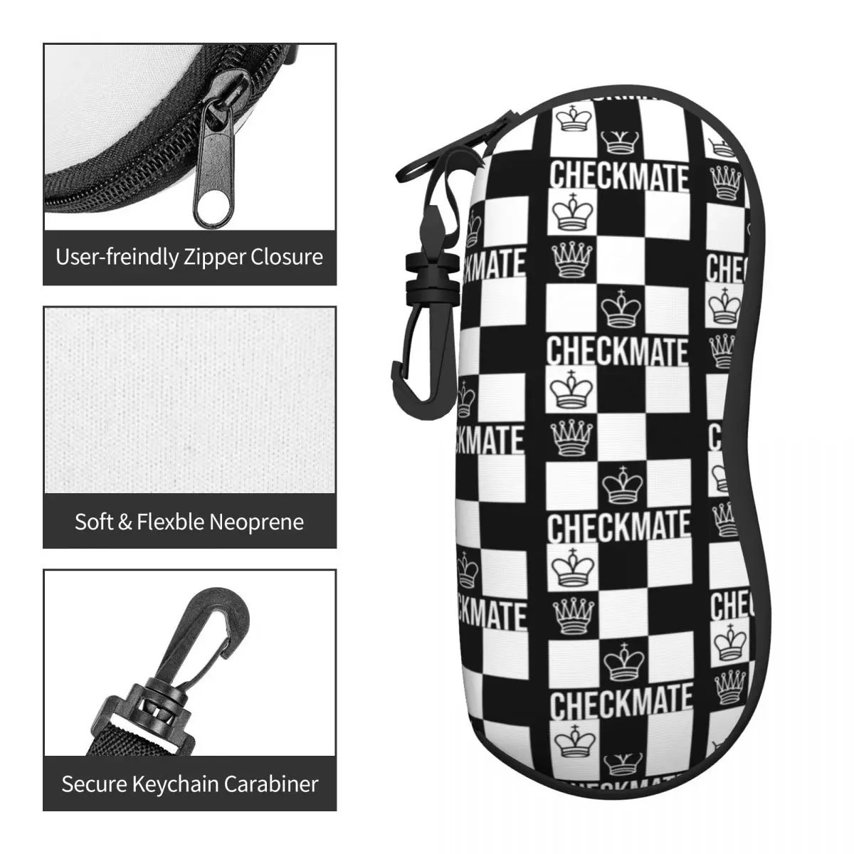 Custom Checkmate Chess Board Shell Glasses Case Unisex Fashion Game Chessboard Eyeglasses Case Sunglasses Protector Box