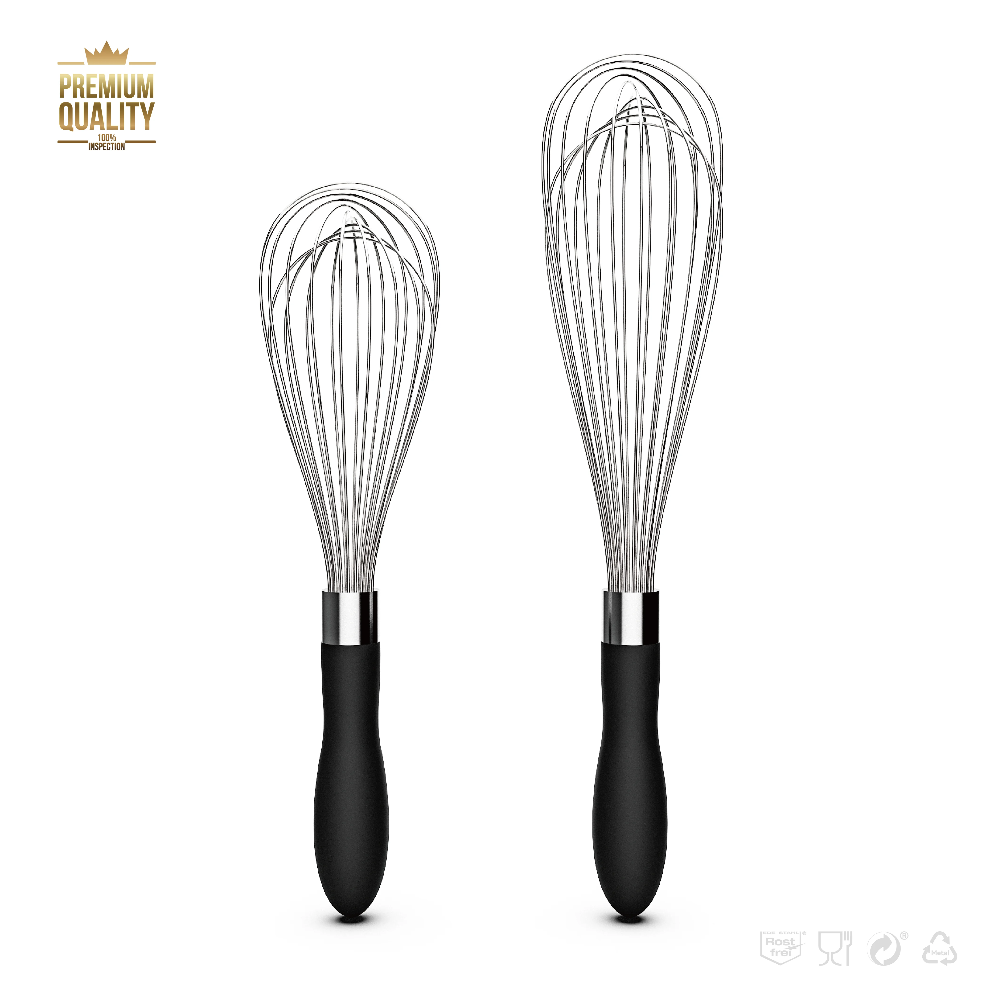 VIMACO Stainless Steel Balloon Whisk with Black Plastick Handle Kitchen Cooking Beater Tool for Egg Whipping
