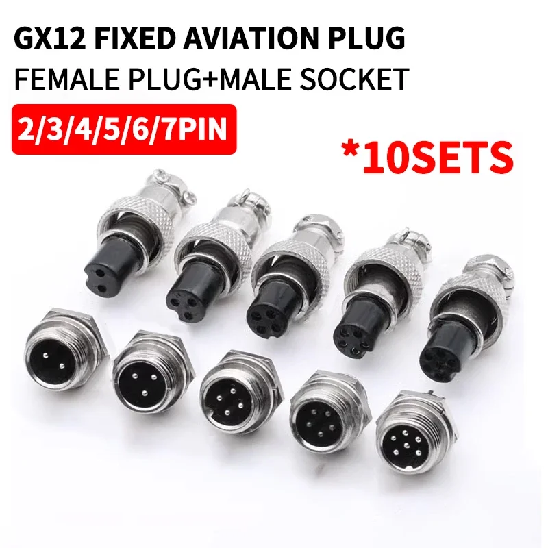 

10 Pcs GX12 Aviation Circular Connector 2 Pin 3pin 4pin 5pin 6pin 7pin Male Plug& Female Socket Fixed Rear Nut