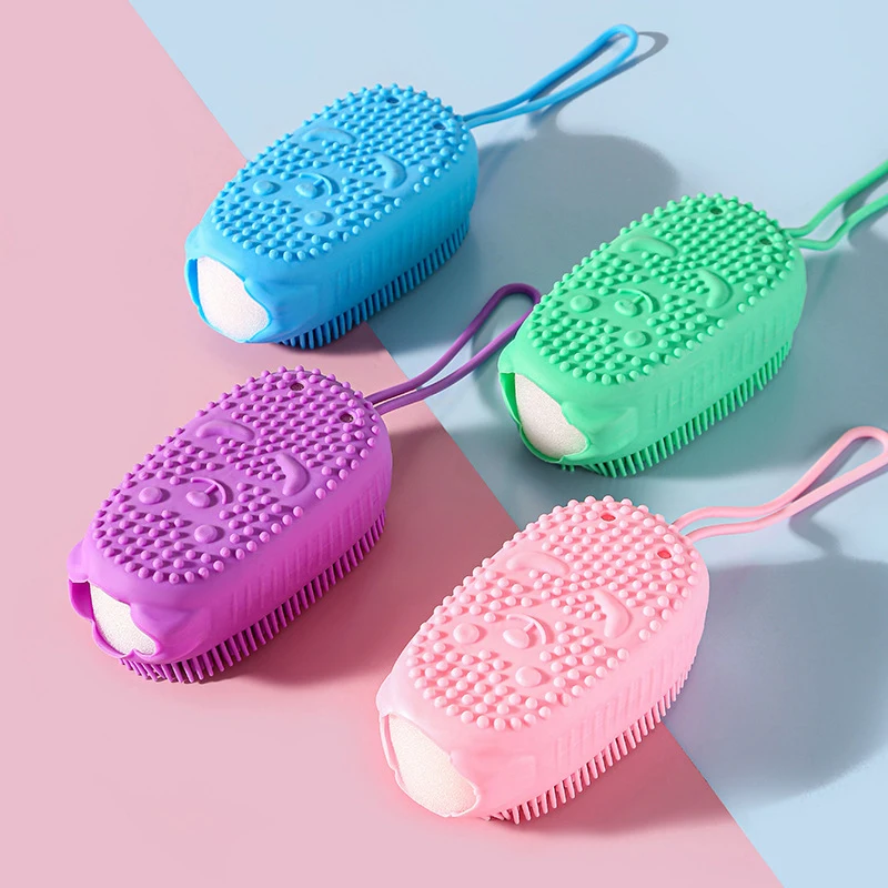 Silicone Body Scrubber for Shower Esfoliante Esfoliante Esponja Escova De Banho De Espuma Massageador, Limpador De Pele, Almofada De Limpeza, Acessórios De Banheiro