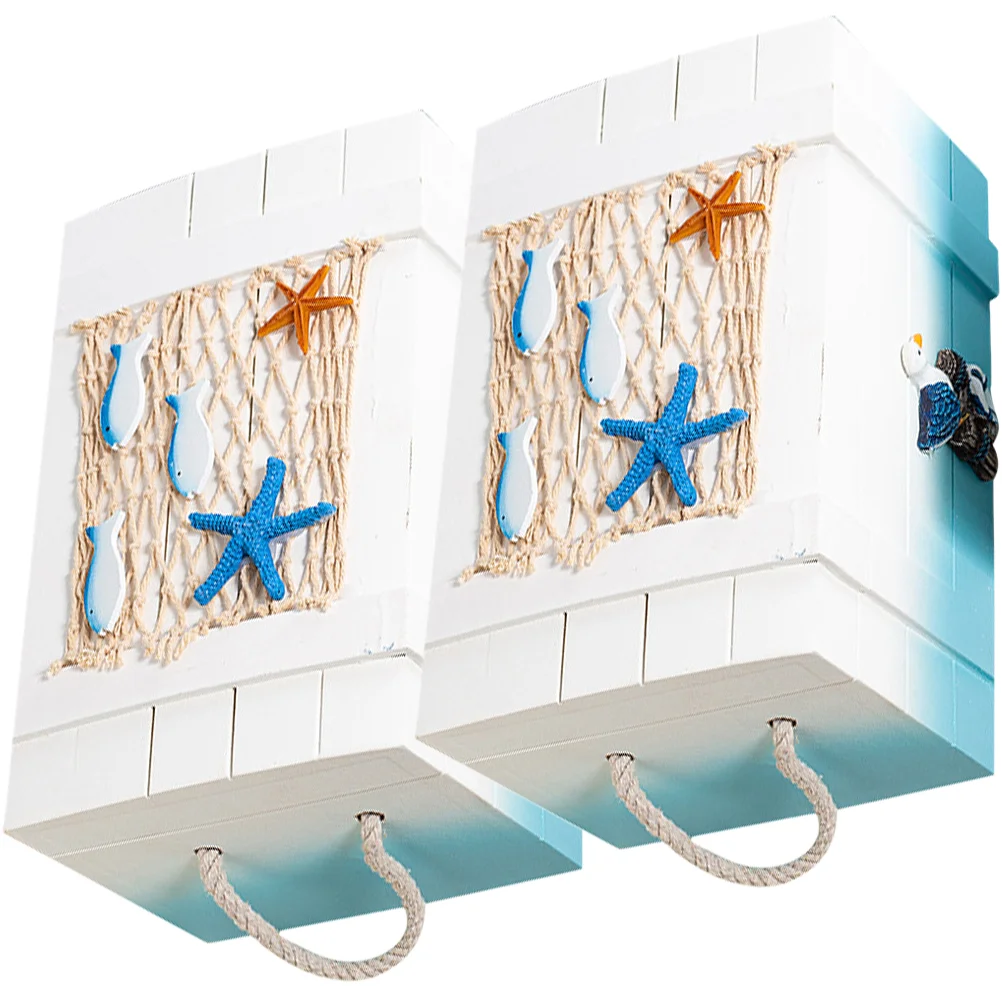 2 Pcs Ocean Float Pendant Nautical Decoration Wooden Trunk Beach Themed Photography Prop for Household