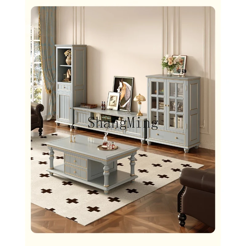 

SM retro solid wood TV cabinet coffee table living room home simple modern storage cabinet