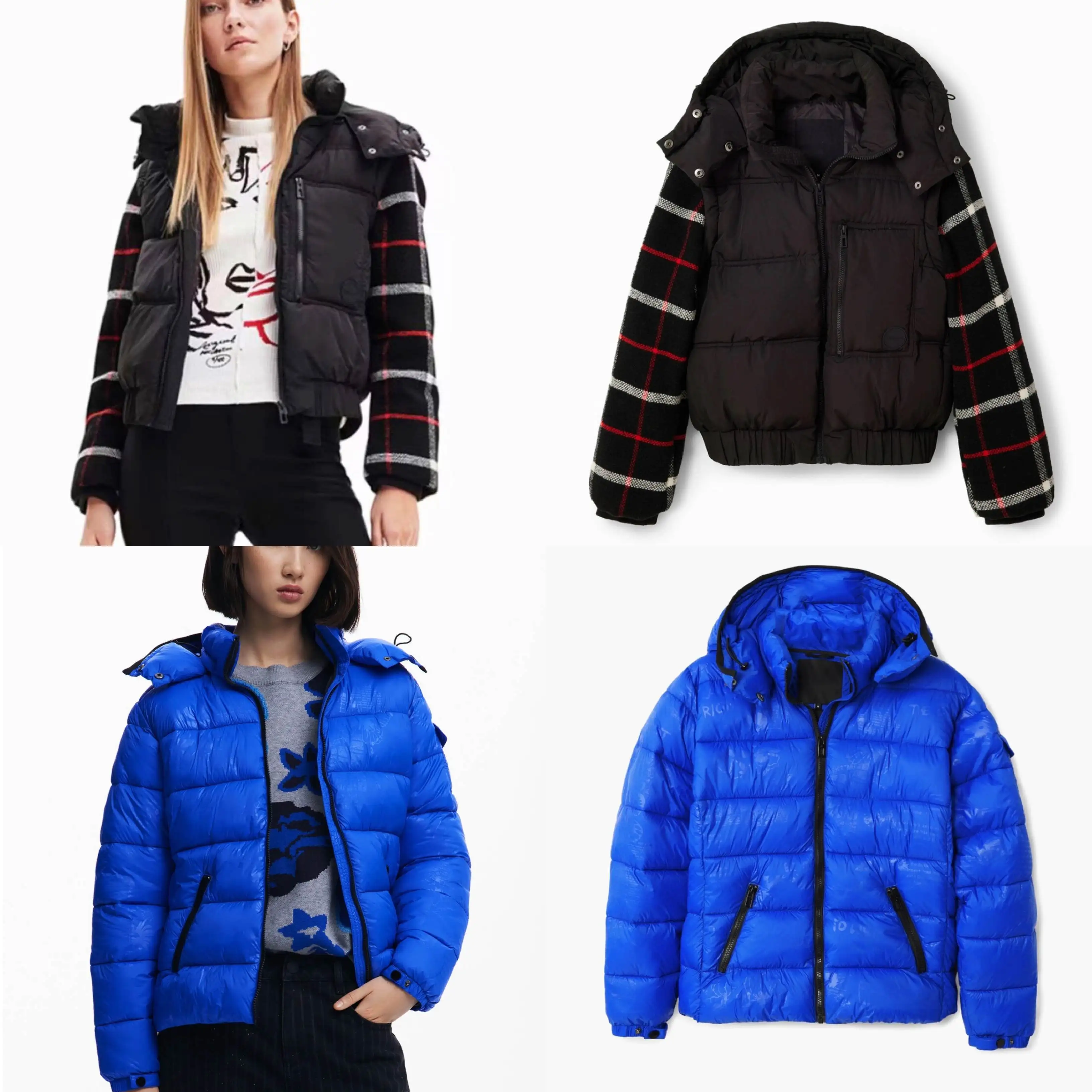 

Spanish original light luxury women's cotton jacket, European and American style thickened warm hooded patchwork sleeves