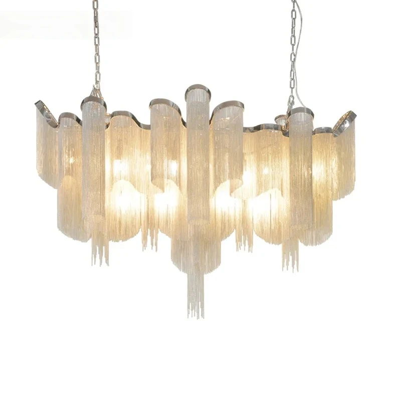 Stream Tassel Project Light Catena in alluminio Lampadario in metallo in alluminio fatto a mano vintage per soggiorno