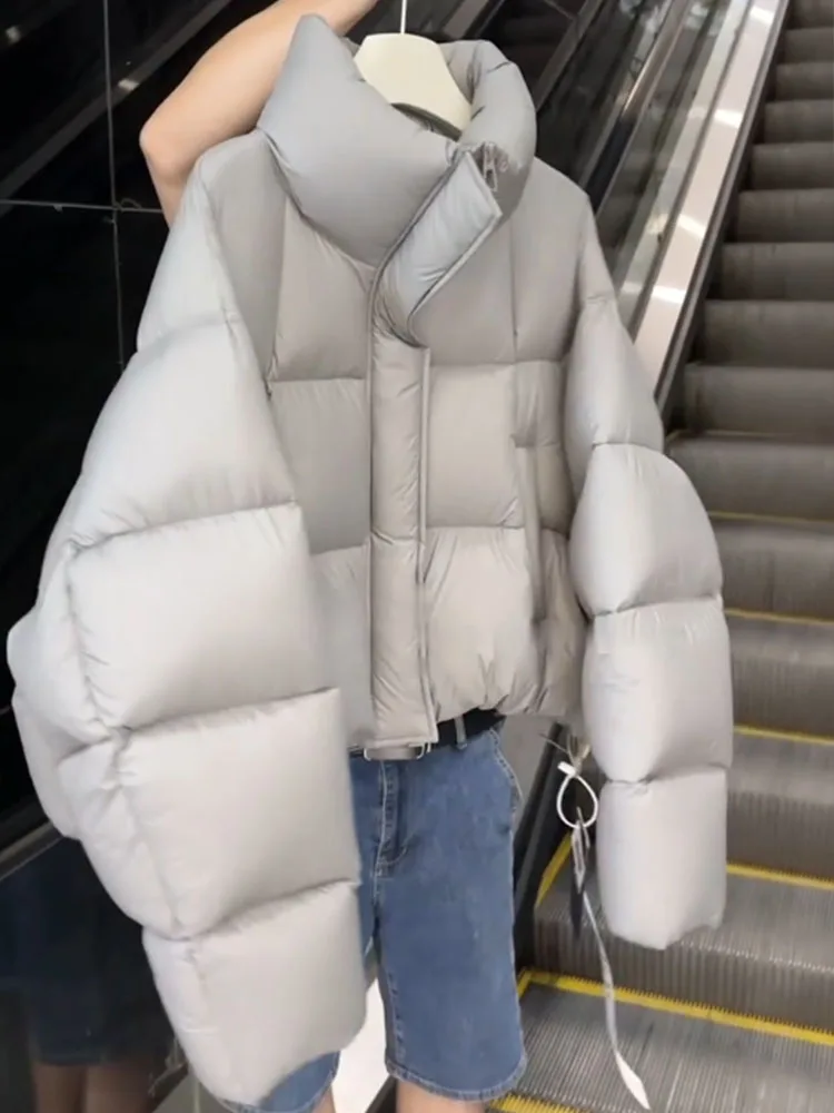 Korean Sle ey ort Thiened Women's down Jaet Winter Warm Outerwear Bread Commute Sle Polyester Fiber