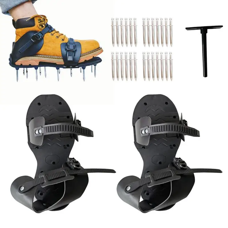 

Aerate Shoes Lawn Aerator Shoes Heavy Duty Spiked Portable Outdoor Garden Tool With Hook & Loop Strap For Soil Fertilizer Sand