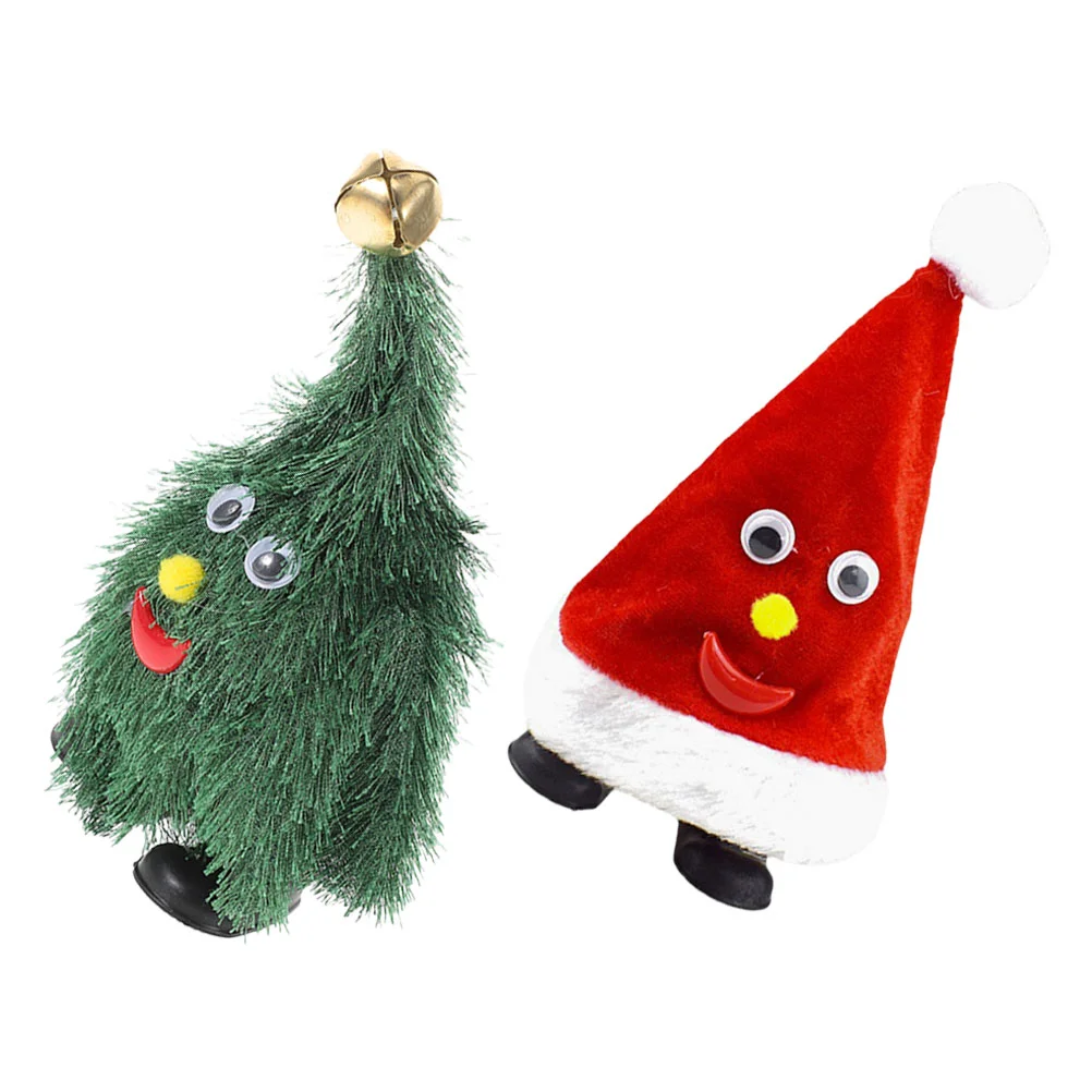 2 Pcs Christmas Walking Toys Animated Tree Swing Hat with Music Cloth Xmas Party Singing Holiday