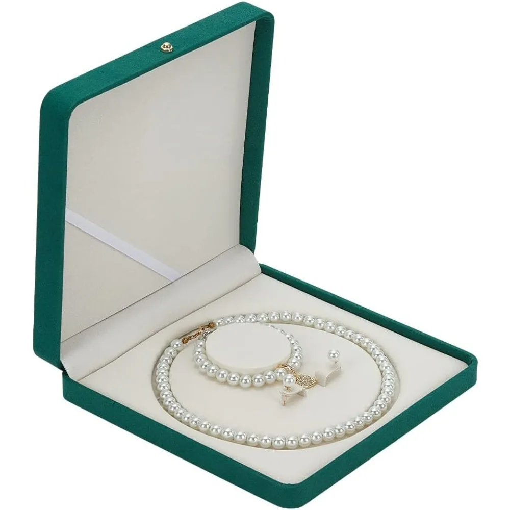 

Jewelry Velvet Box 5.18inch Inner Diameter with Fiberboard Square Teal Pearl Necklace Earring Bracelet Gift Display Case Wedding