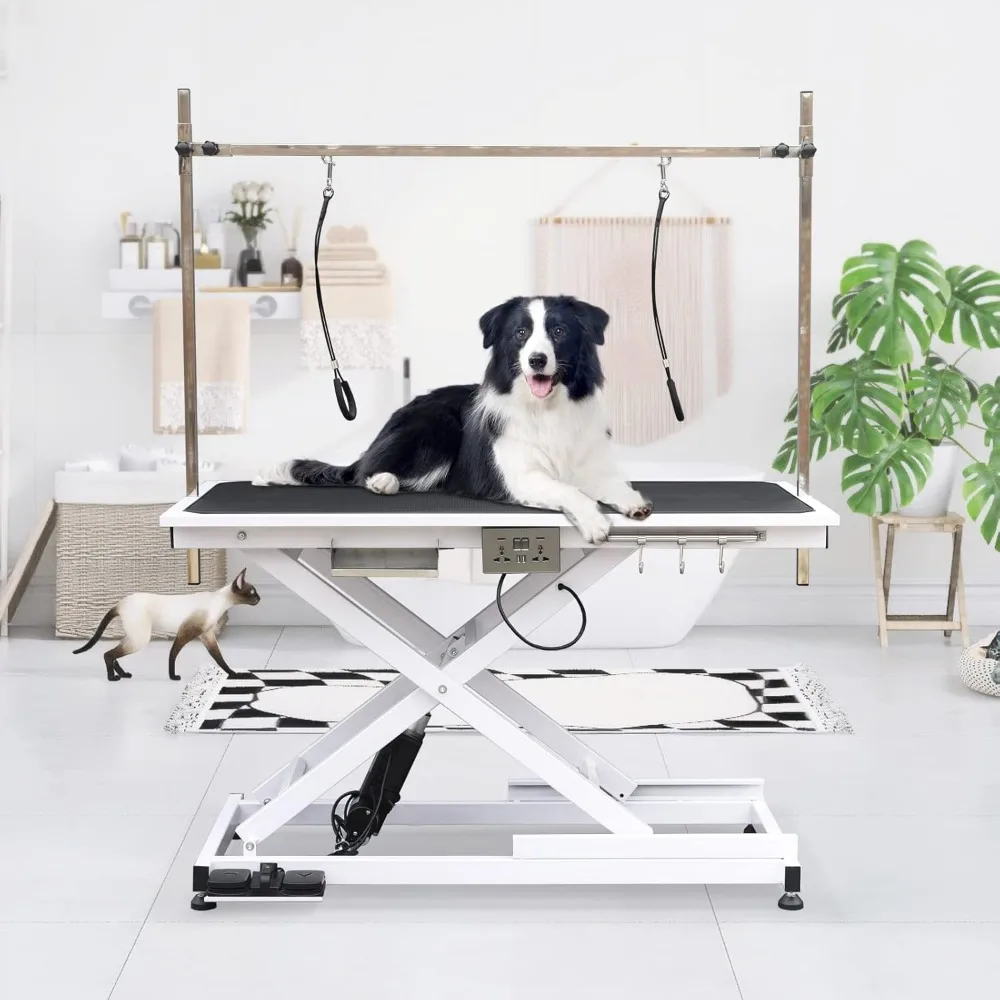 

49.6” Professional Pet Grooming Table, Modern Style, Adjustable Height, Sturdy & Stable, Up to 330LBS, White, Alloy Steel