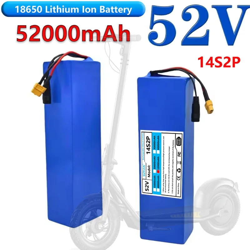 Batterie Li-ion 52V 5200mAH Avec BMS, 14S2P, Batterie 1500W Fondagrée Pour Vélos, Roller, Motos + Chargeur 58,8V2A