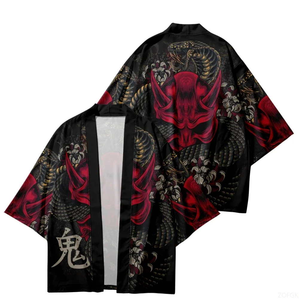 Snake Demon Print Coat, Japanese Kimono Cardigan, Female Cosplay, Samurai, Male Traditional Costume, Harajuku