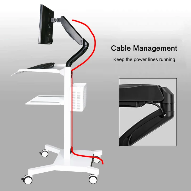 Mobile Lifting Computer Workstation Trolley Manual Adjustable Height Rolling Office Desk