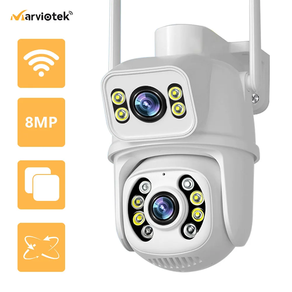 8MP 4K Home Security IP Camera with WiFi Icsee Night Vision Speed Dome Dual Lens CCTV Outdoor Auto Tracking Video Surveillance