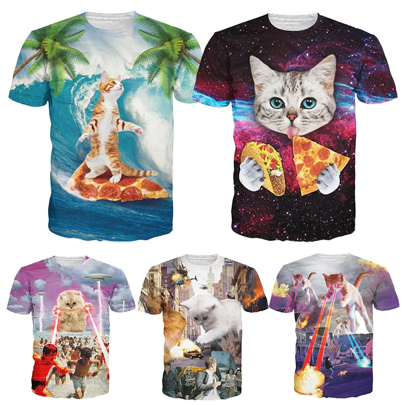 Grappig 3d Heren T-Shirt Leuke Kat Print Grafische Korte Mouw T-Shirt Voor Mannen/Vrouwen/Kind Y 2K Casual Oversized Streetwear Tees Tops