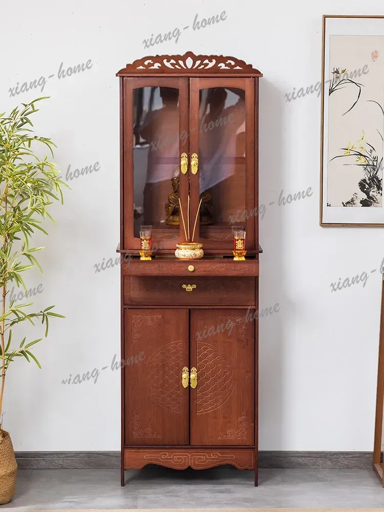 FG  new chinoiserie standing cabinet god of wealth display cabinet  buddha altar for home modern style grids bodhisattva shrin