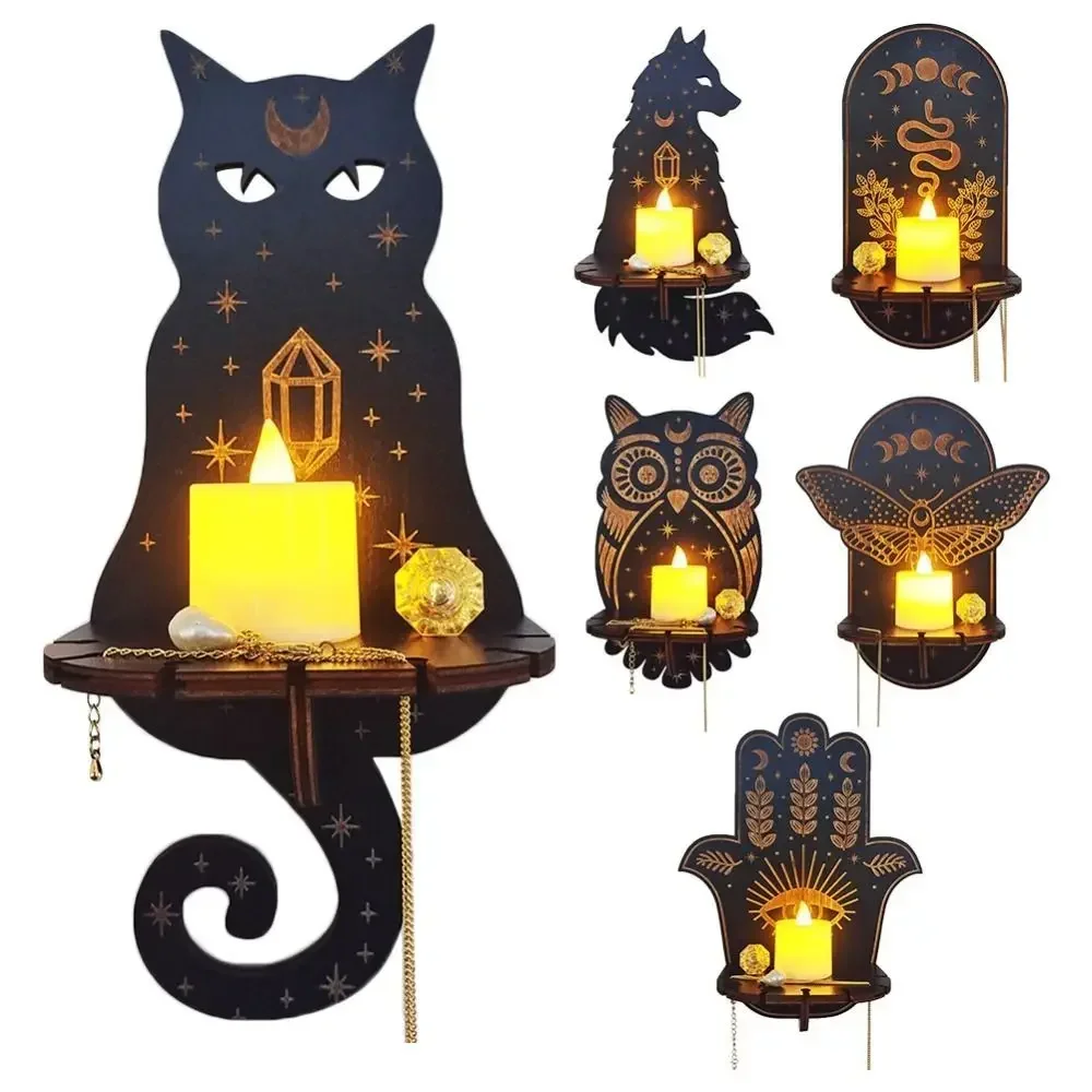 Home Decoration Shelf Decor Wall Shelf Stone Wall Shelf Hand Wooden Display Stand Hanging Candle Holder Wall Decor Shelves