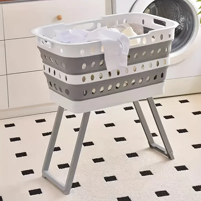 Foldable Laundry Basket with Standing Legs Collapsible Hamper Storage Basket for Bathroom, Bedroom, Dorm & Laundry Room