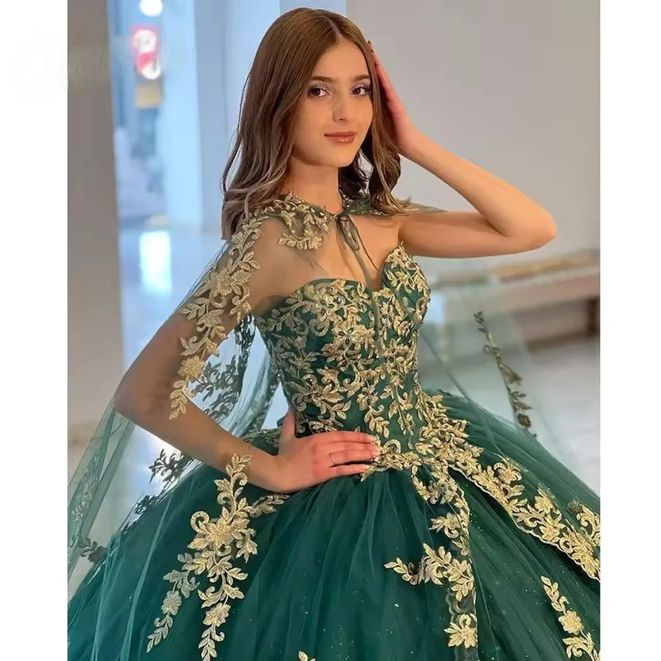 Vestidos de quinceañera Charro verde, vestido de baile con apliques de corazón, vestidos mexicanos dulces 16, 15 años personalizados