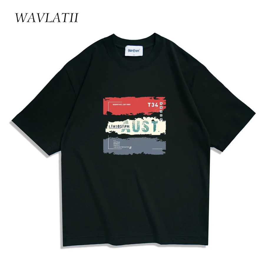 WAVLATII Men New Dark Grey T shirts for Summer Male Cool Colorful Printed Tees White Casual Oversized Short Sleeve Tops WMT2370