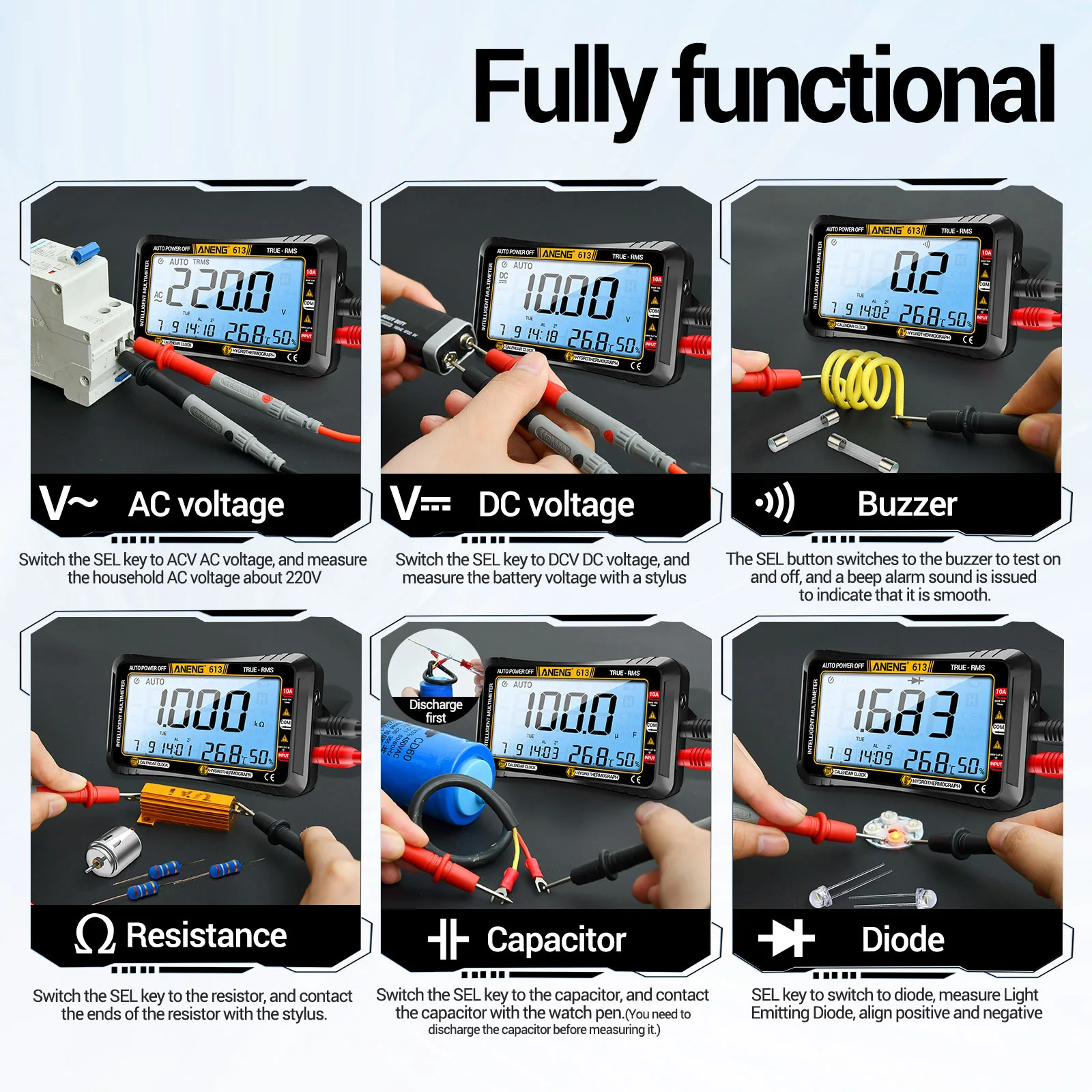 ANENG 613 Smart Multimeter Real-time Power-off Measuring Tester AC/DC Ammeter Voltmeter 4000 Count Digital Multimetro Test Tools