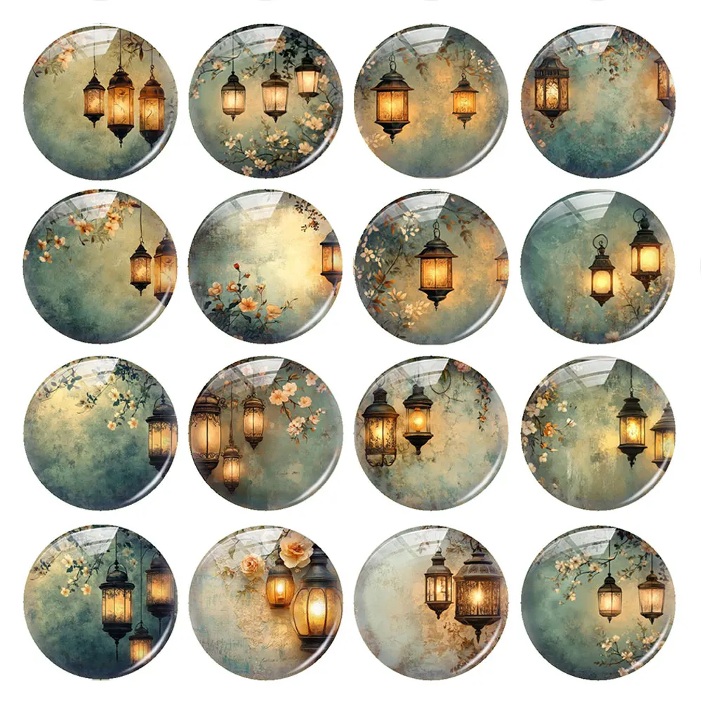 

Handmade Chinese Japanese Style Lamp Flower Round Photo Glass Cabochon Flatback Demo Flat Back Cameo For Diy Jewelry Making