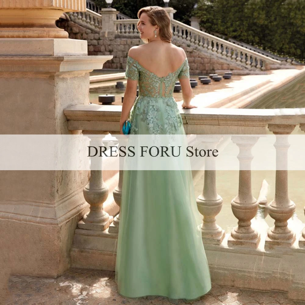 Sage Green Evening Dresses Off The Shoulder Backless Sweetheart Appliques Floor-Length Elegant Gowns Women For Wedding Party