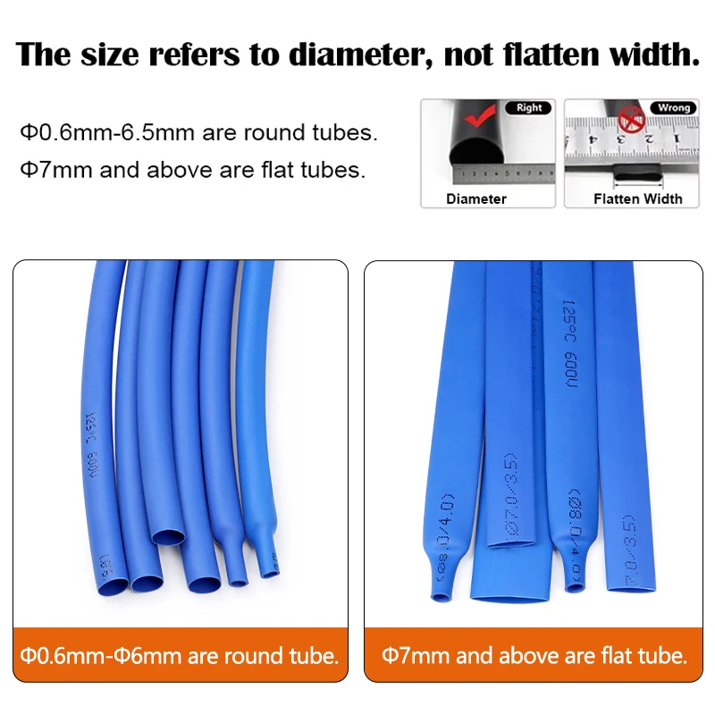 1-10m Blue 2:1 Heat Shrink Tube Diameter 0.6~50mm Wire Cable Repair Wrap Sleeving DIY Polyolefin Waterproof Insulation Tubing