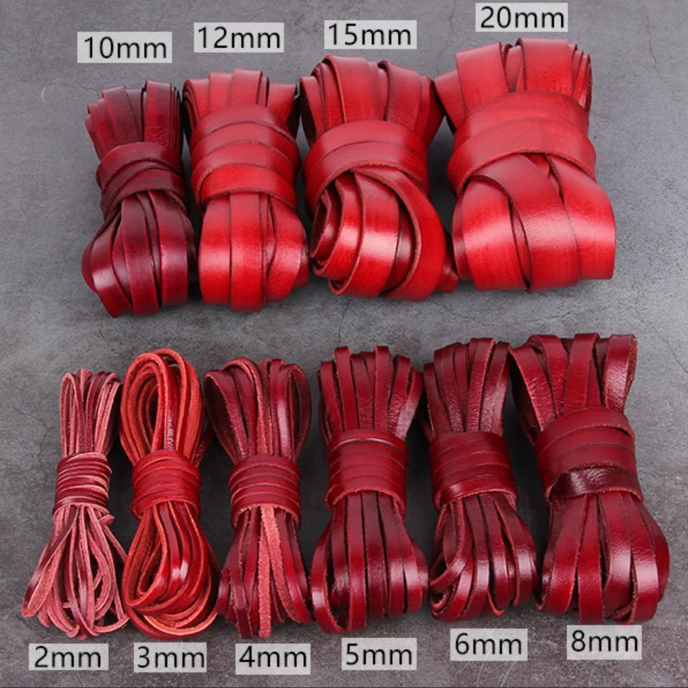 1/2/3/4/5/6/8mm 2meter Red Retro Coffee Cow Leather Strap Findings Flat/Round Leather Cord String Rope DIY  Bracelet Making
