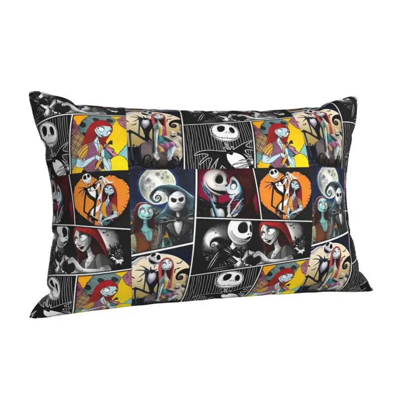 Custom Halloween Jack Skellington Collage Pillowcase 60cmx40cm Cushions Cover for Bed Sofa Rectangle Pillowcase