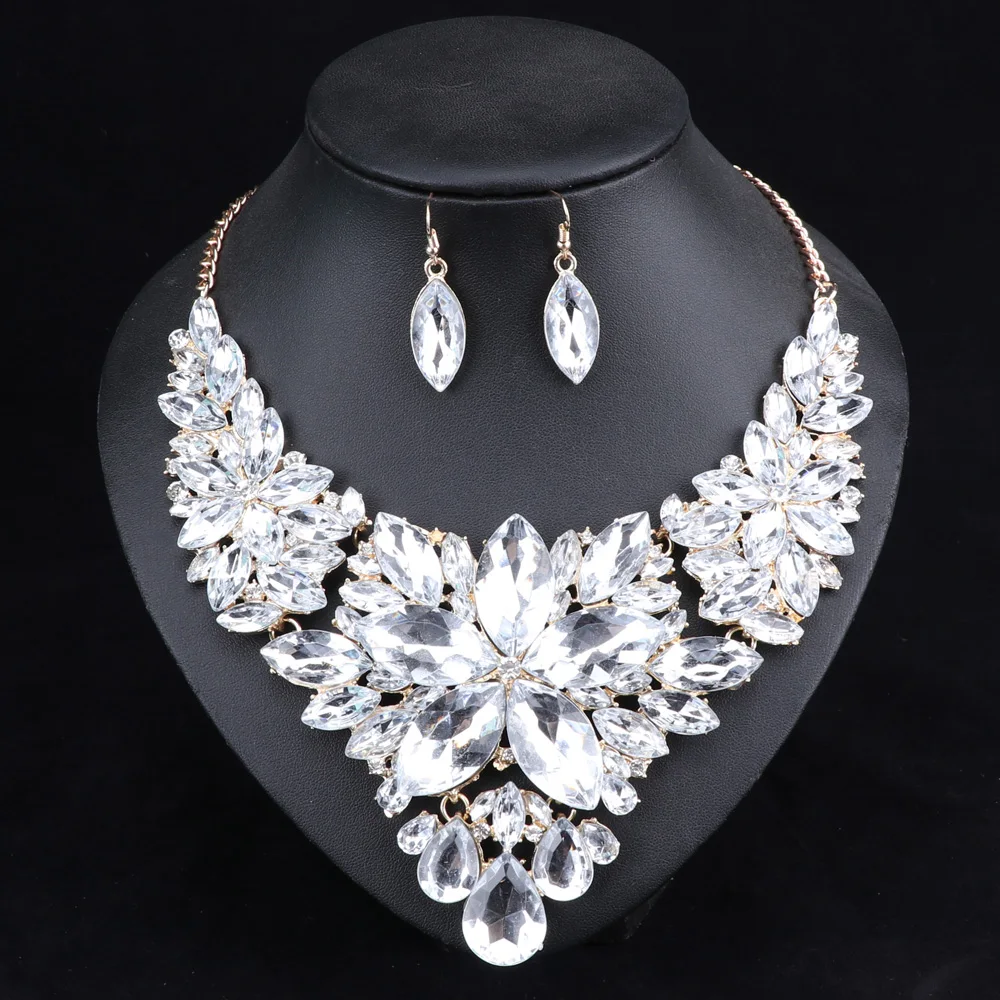 Fashion Crystal Jewelry Sets Bridal Necklace Earrings Sets Wedding Party Jewelery Dress Jewellery Decoration Accessories