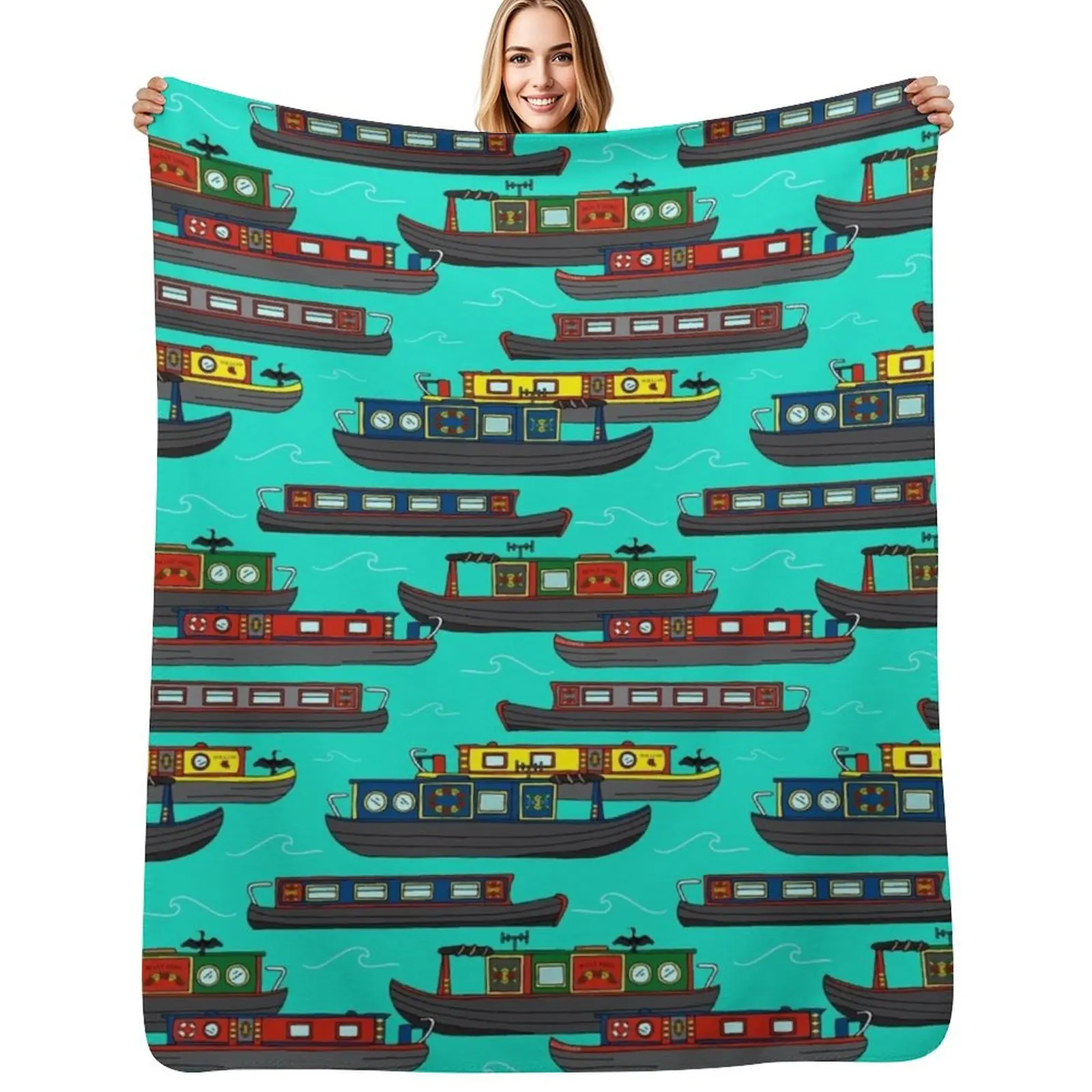 

Canal Narrowboats and Barges on the Water Throw Blanket for winter sofa bed funny gift cosplay anime Blankets
